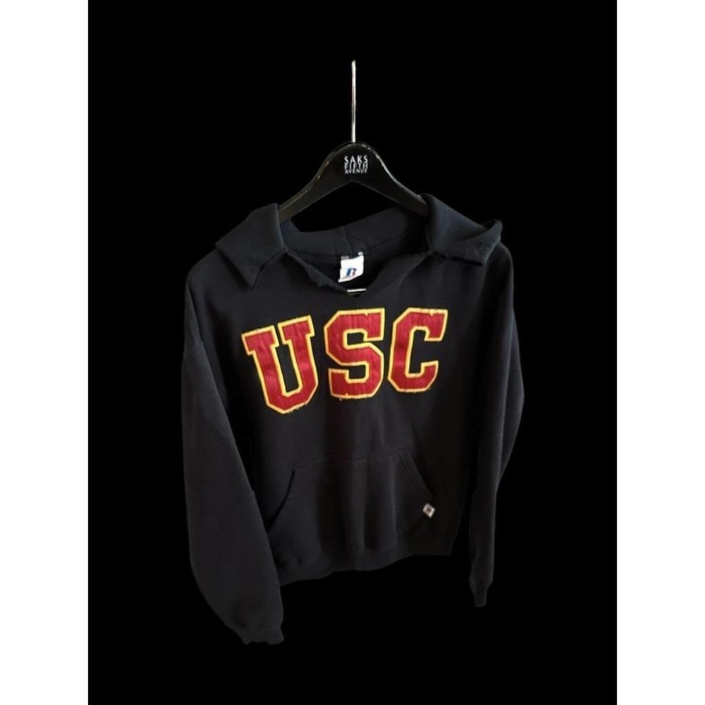 Vintage USC Trojans Russell Athletic Embroidered Pullover Hoodie Sz Medium Black